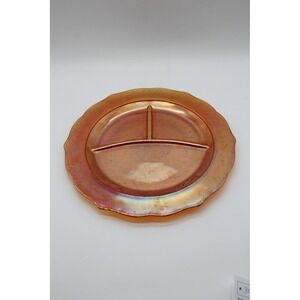 Vtg. Art Deco Federal Glass Normandie Marigold Carnival Glass 11" Divided Plate